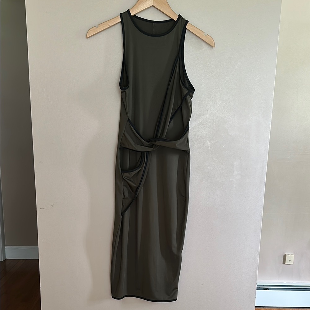 SHEIN Green Ruched Halter Midi Dress